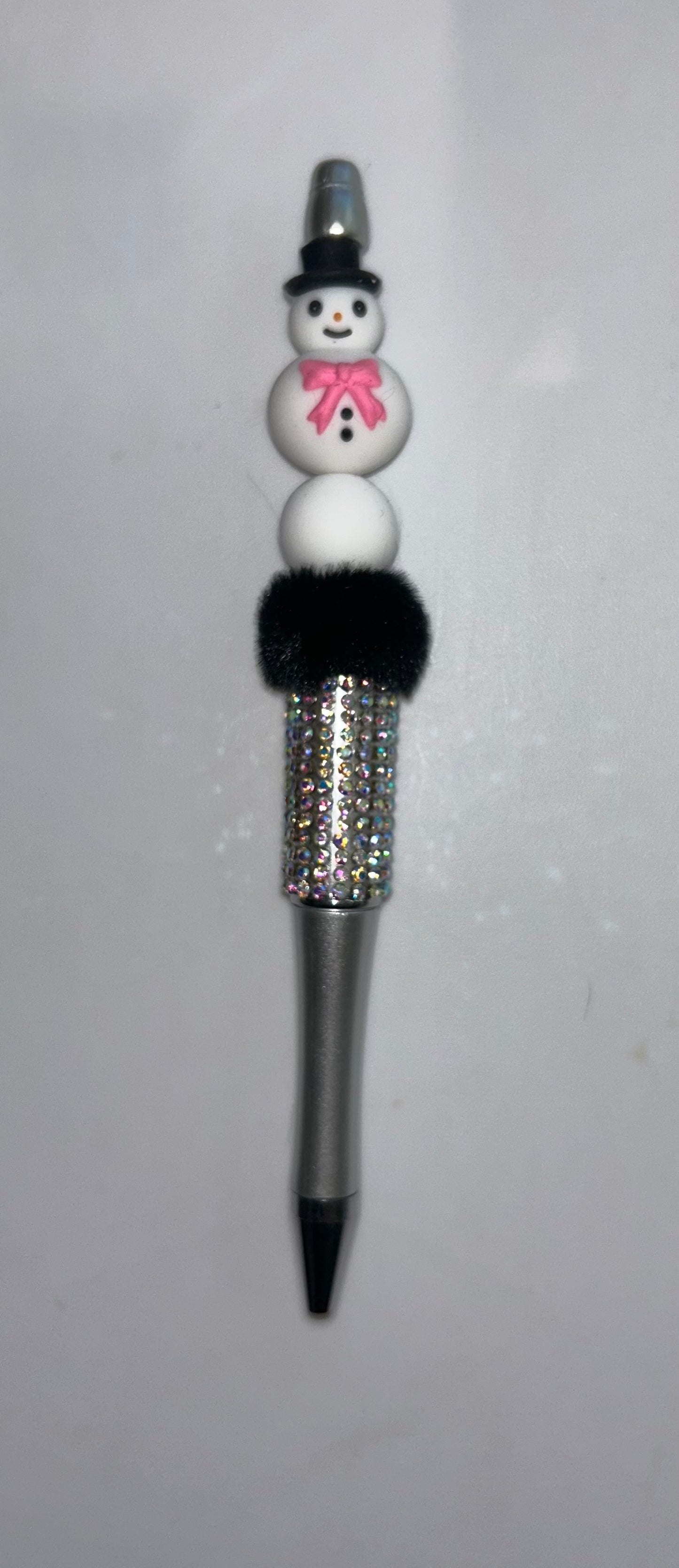 Snowman Pink Bow Silver Bling Pen