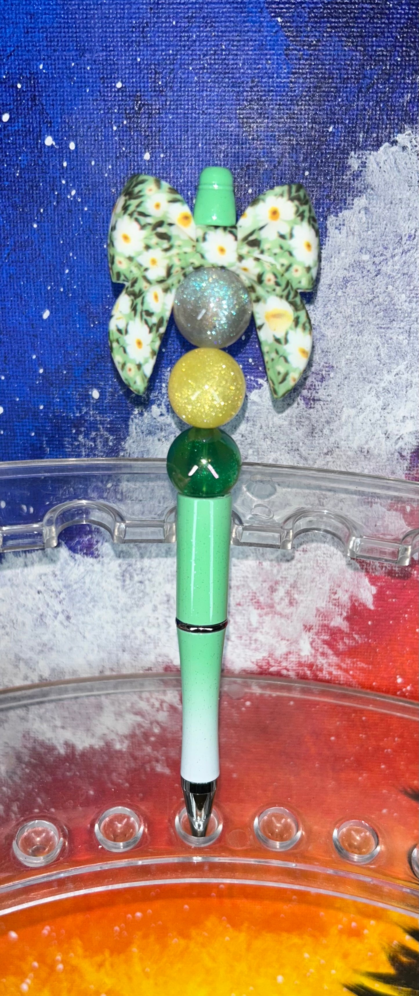 Green Daisy Bow Green Ombre' Pen