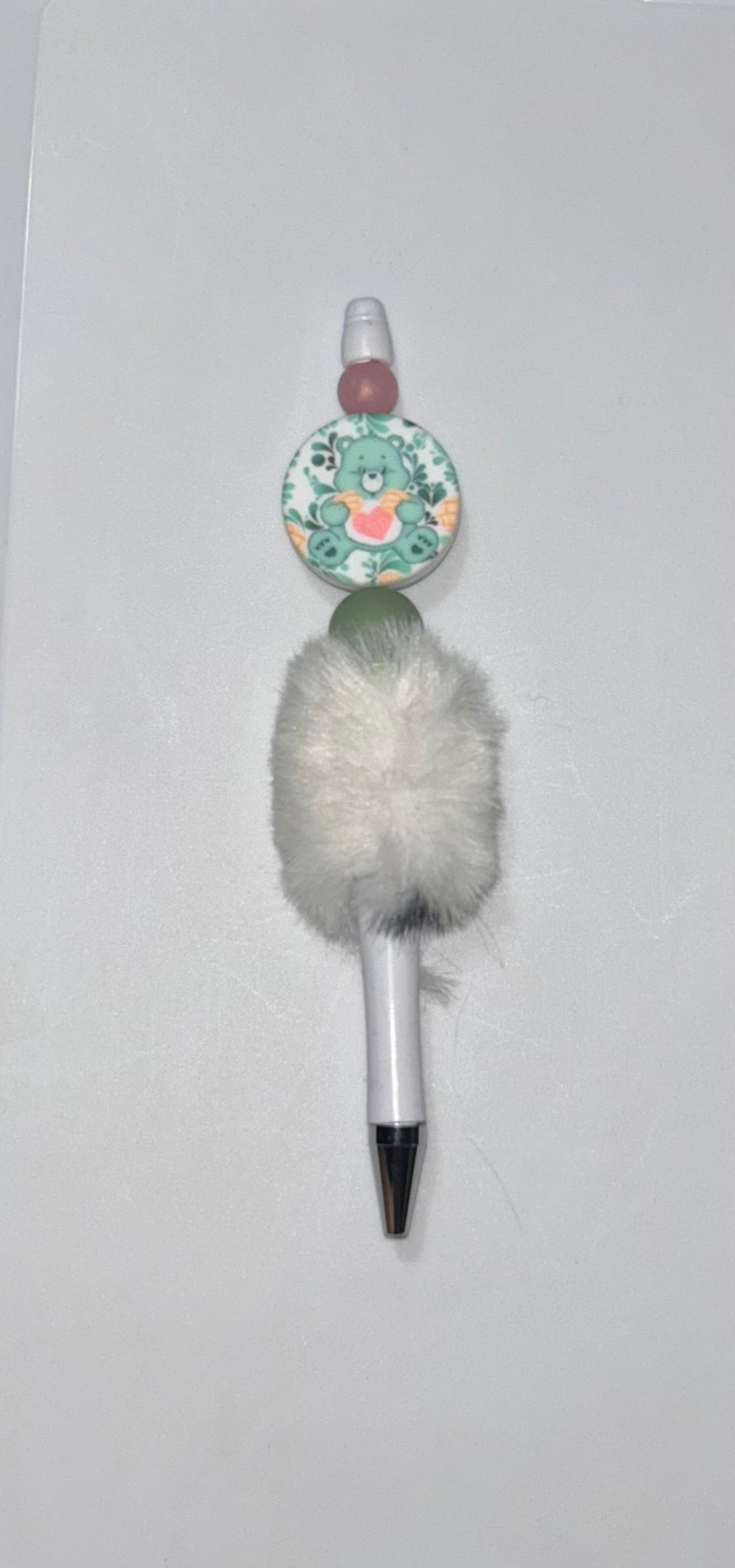 Green CareBear Black/White Pompom Pen