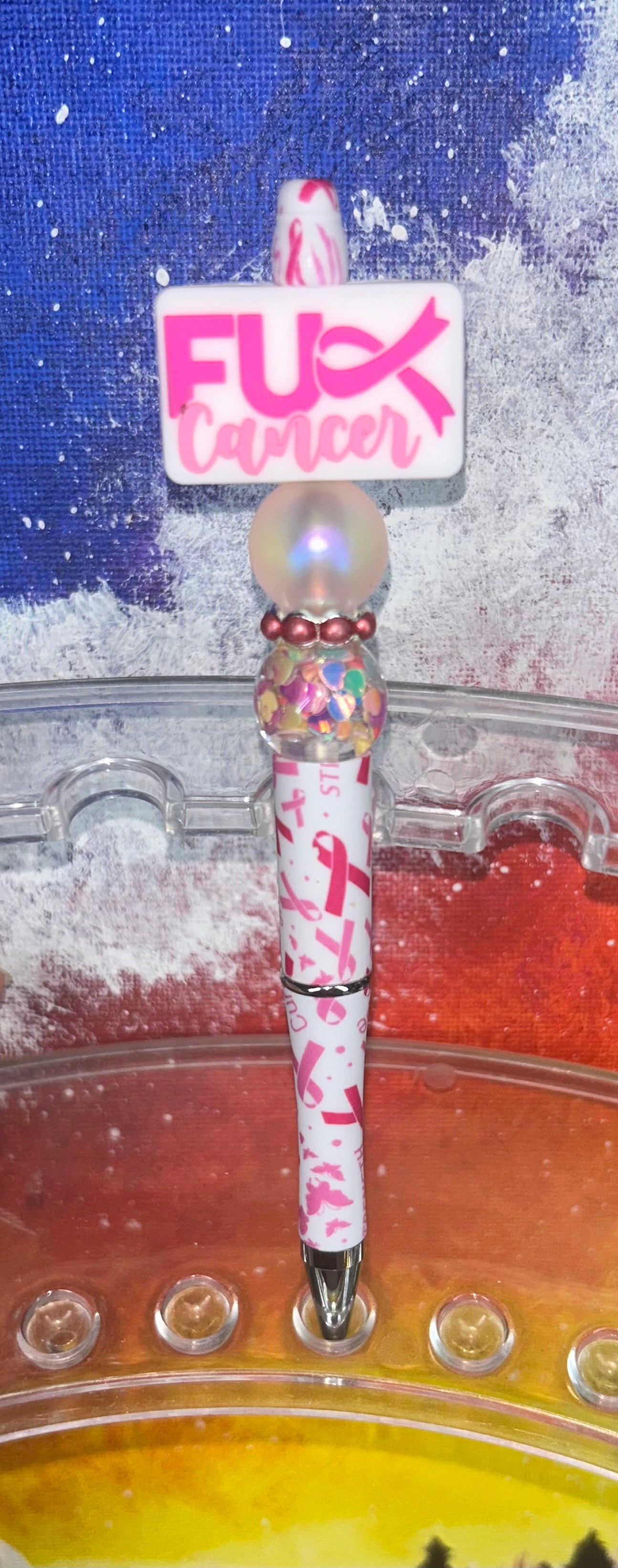 F!@# Cancer White/Pink Ribbon Pen