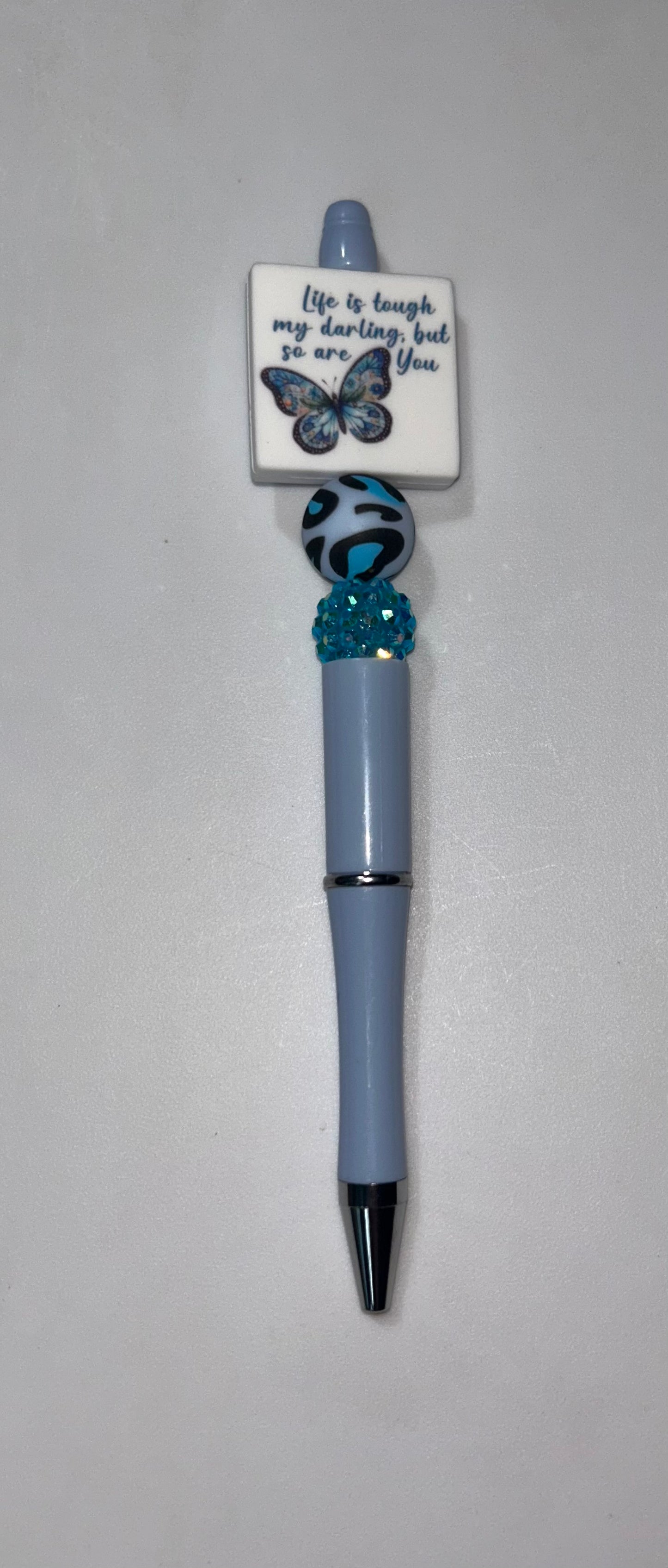 Life Is Tough Butterfly Light Blue Pen