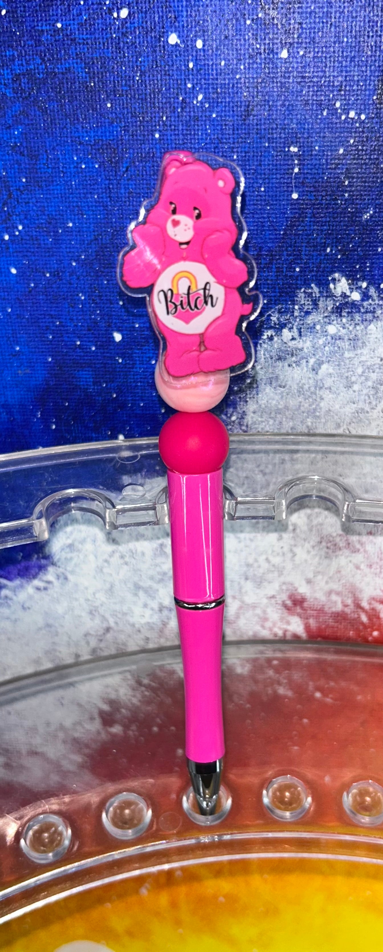 B!Tch Pink Spinning Swear Bear Barbie Pink Pen