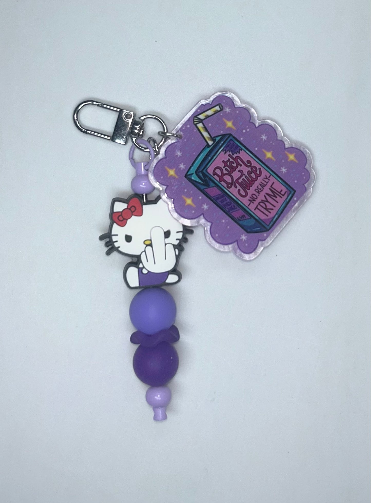 B!tch Juice No Really Try Me Hello Kitty Finger Key Chain