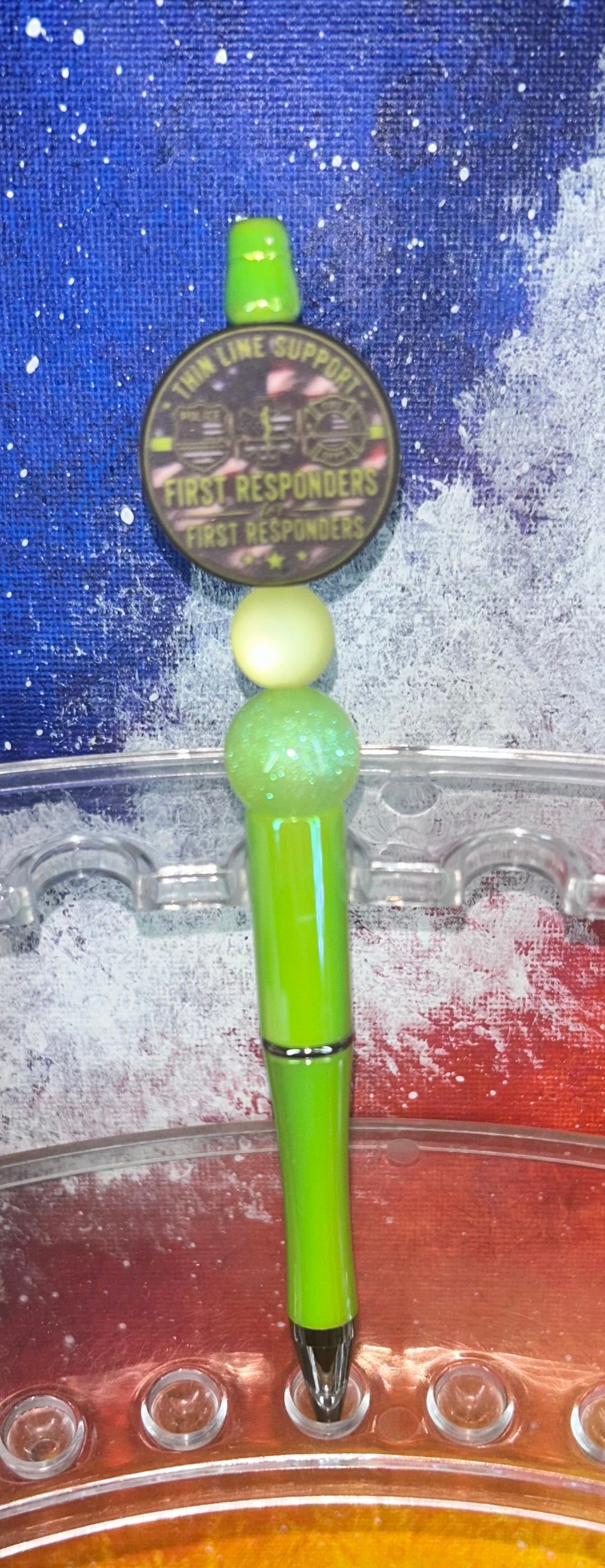 Thin Blue Line Neon Green Pen