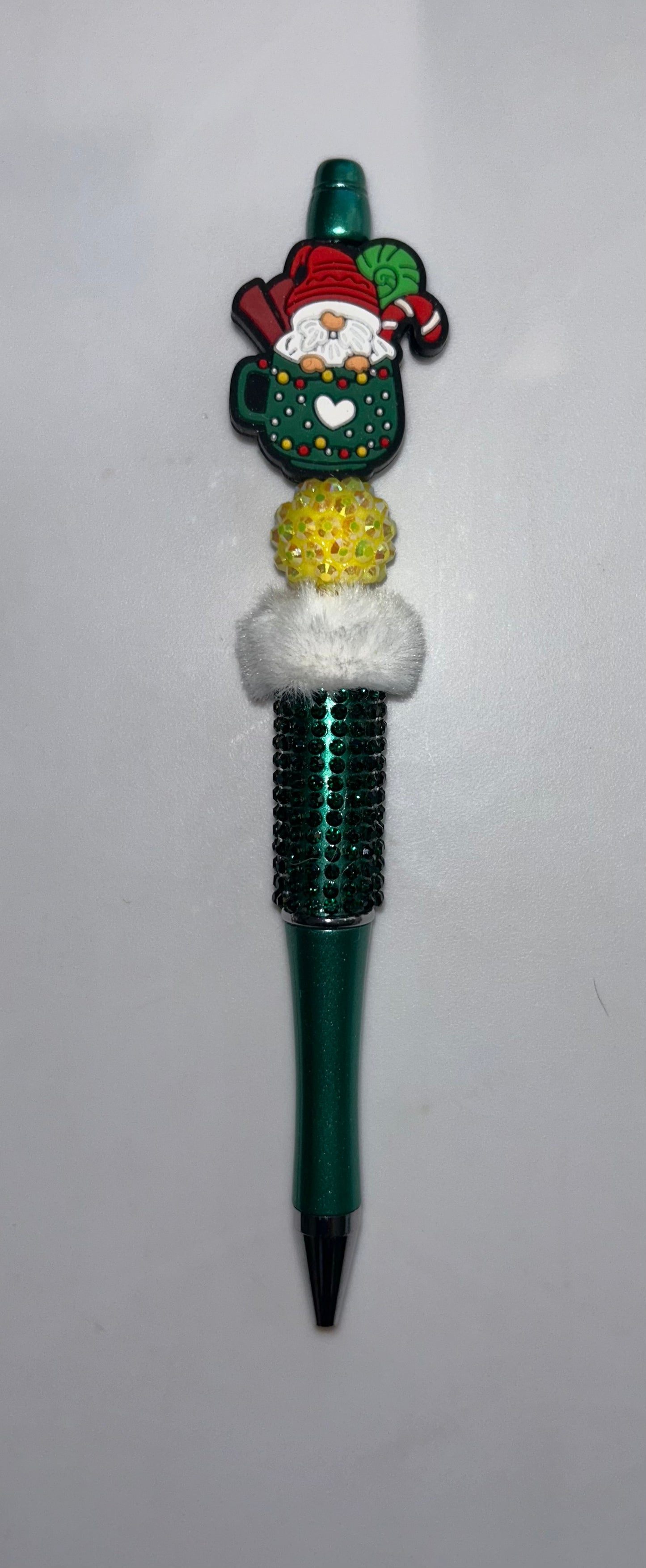 Christmas Gnome In Coffee Mug Green Bling Pen