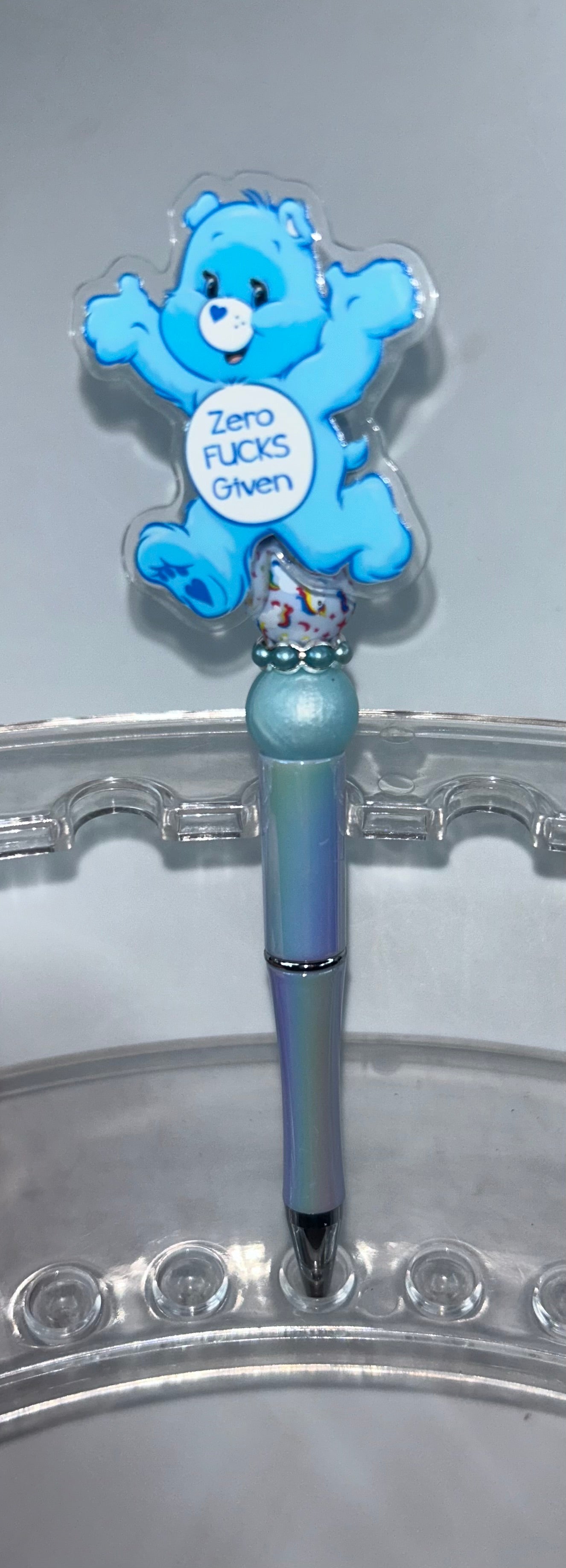 Swear Bear Spinning Light Blue Pen
