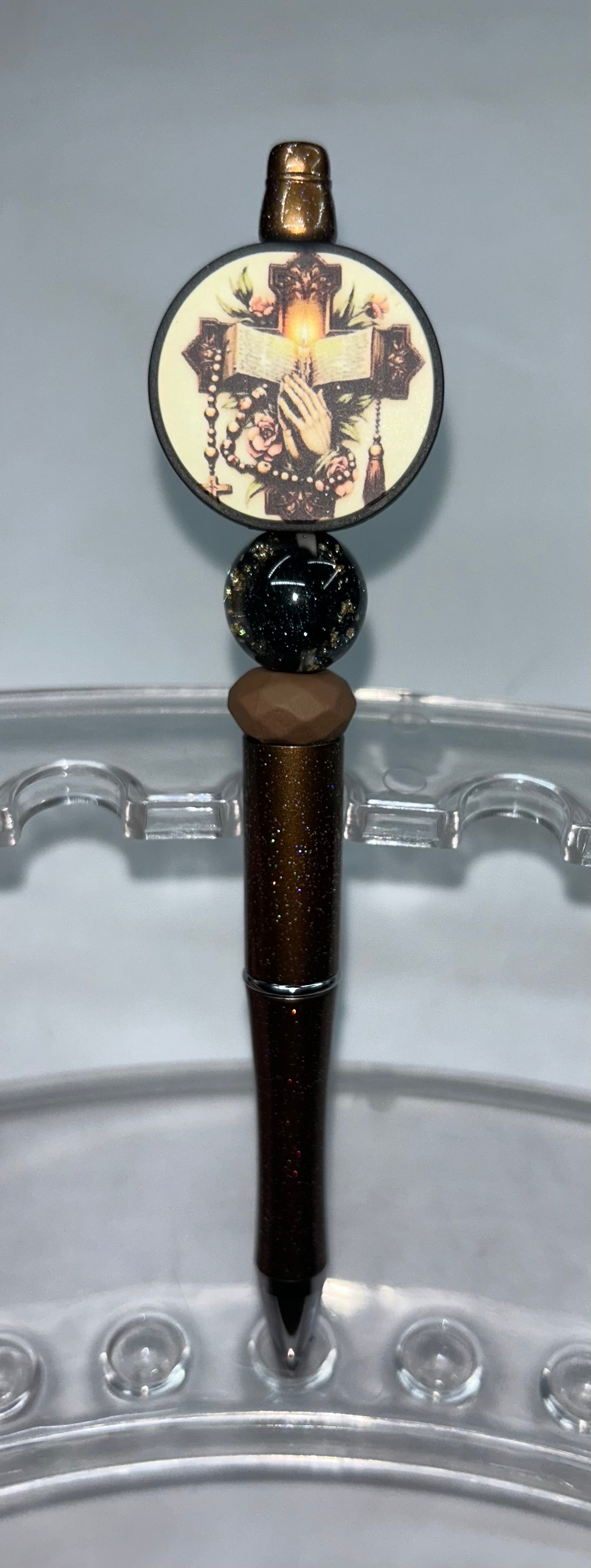 Cross Round Brown Glitter Pen