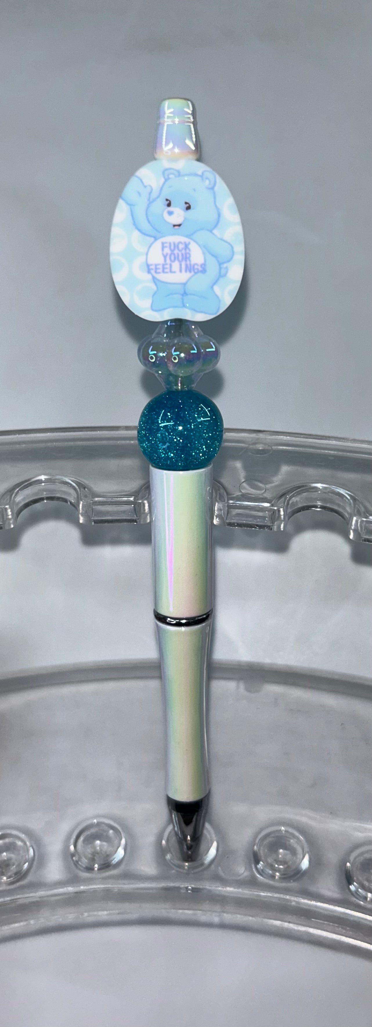 F!@# Your Feelings Blue Swear Bear Pearl White Pen