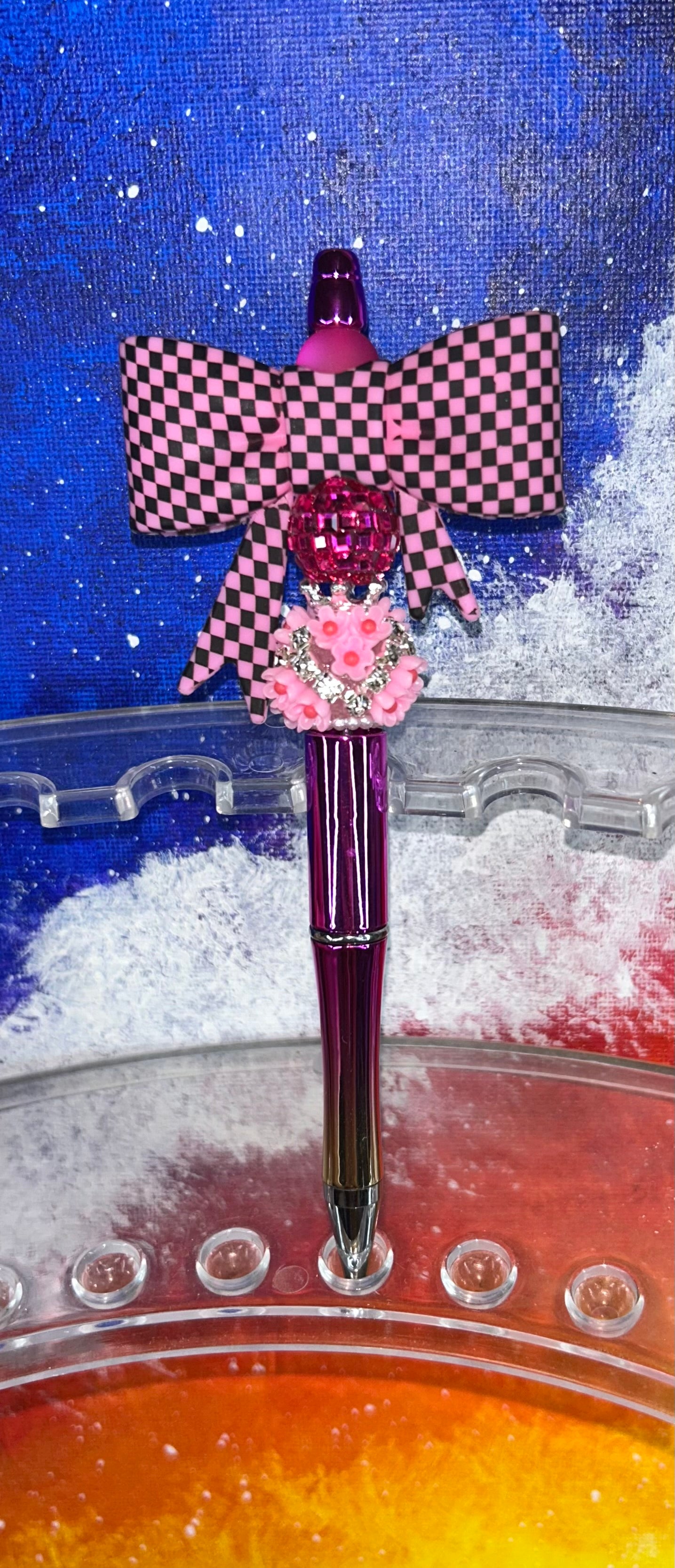 Pink Checkered Shiny Pink Ombre' Pen