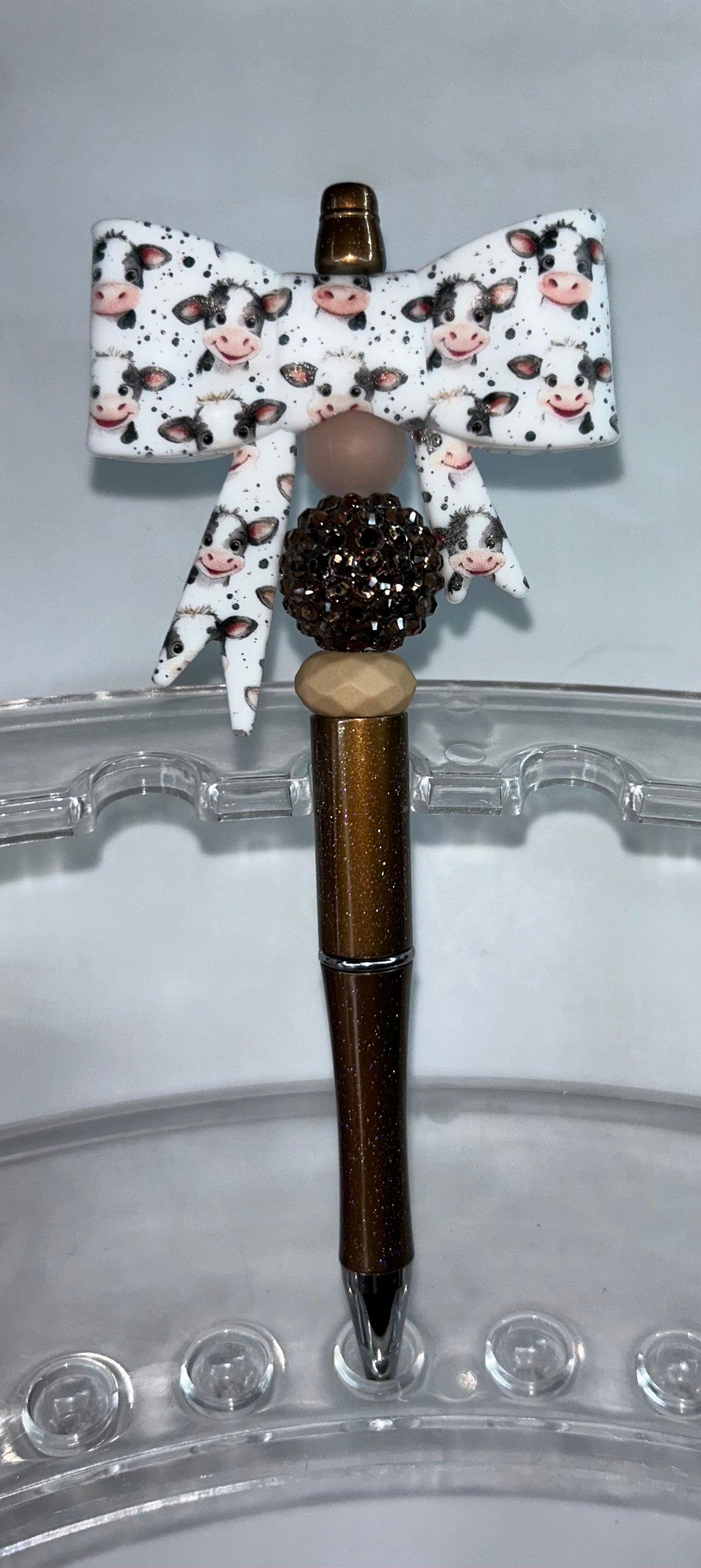 Cow Bow Brown Glitter Pen