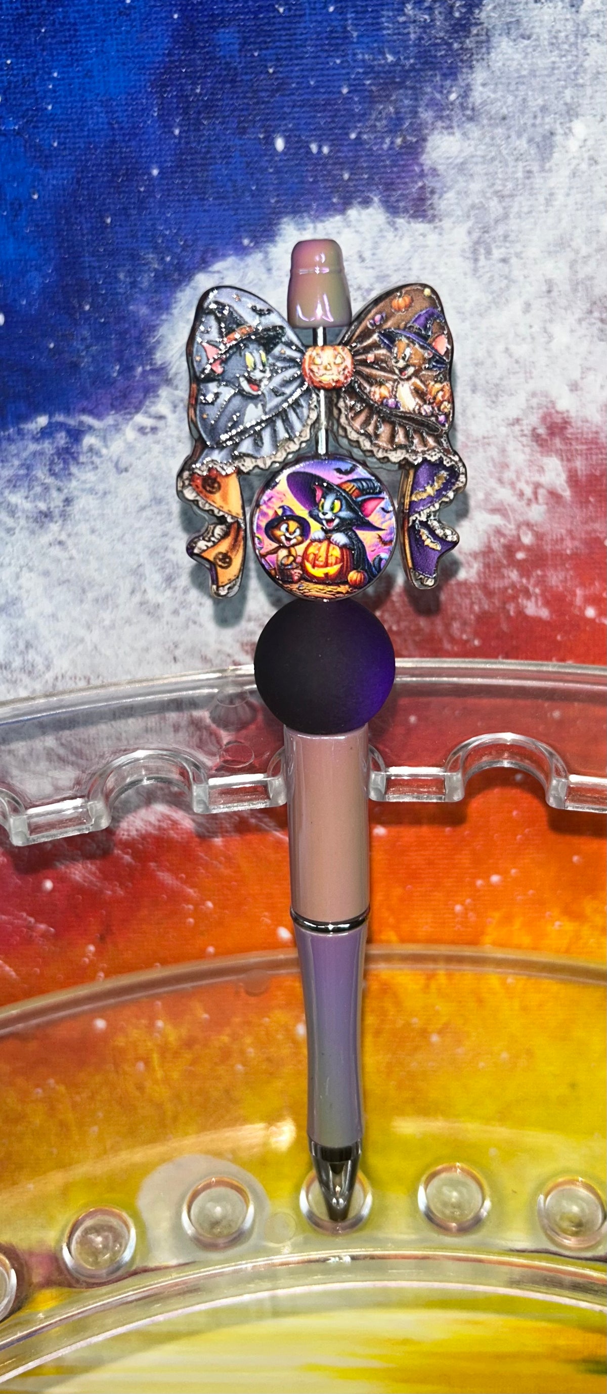 Tom & Jerry Acrylic Halloween Bow Rose Pen