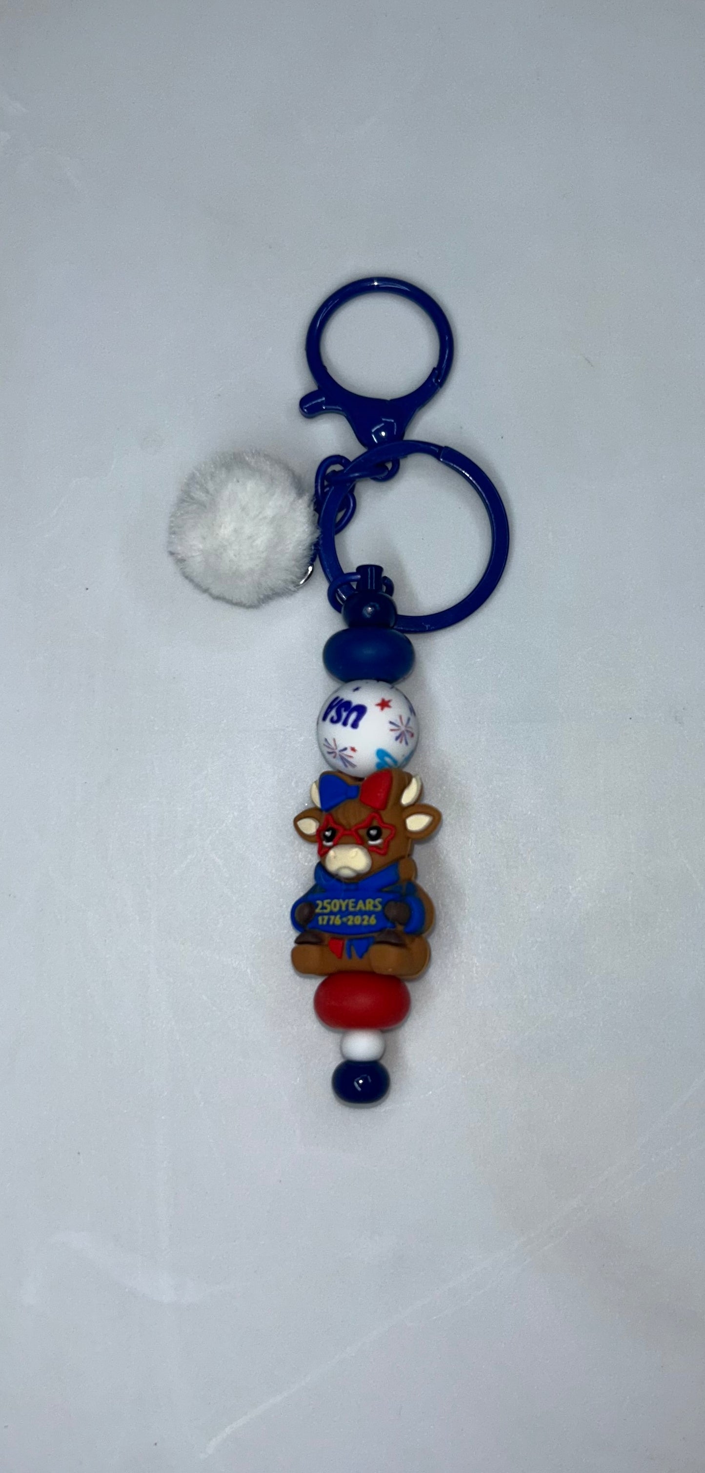 250 Years Patriotic Highland Cow Key Chain