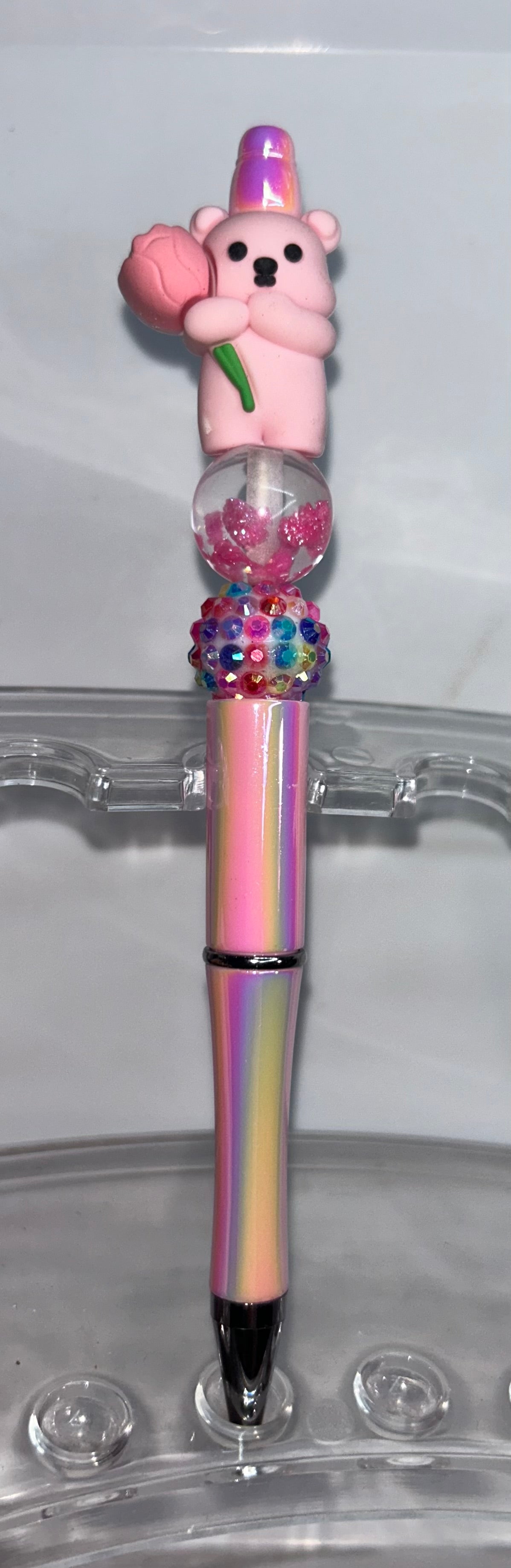 Pink Bear Flower Pearlized Pen