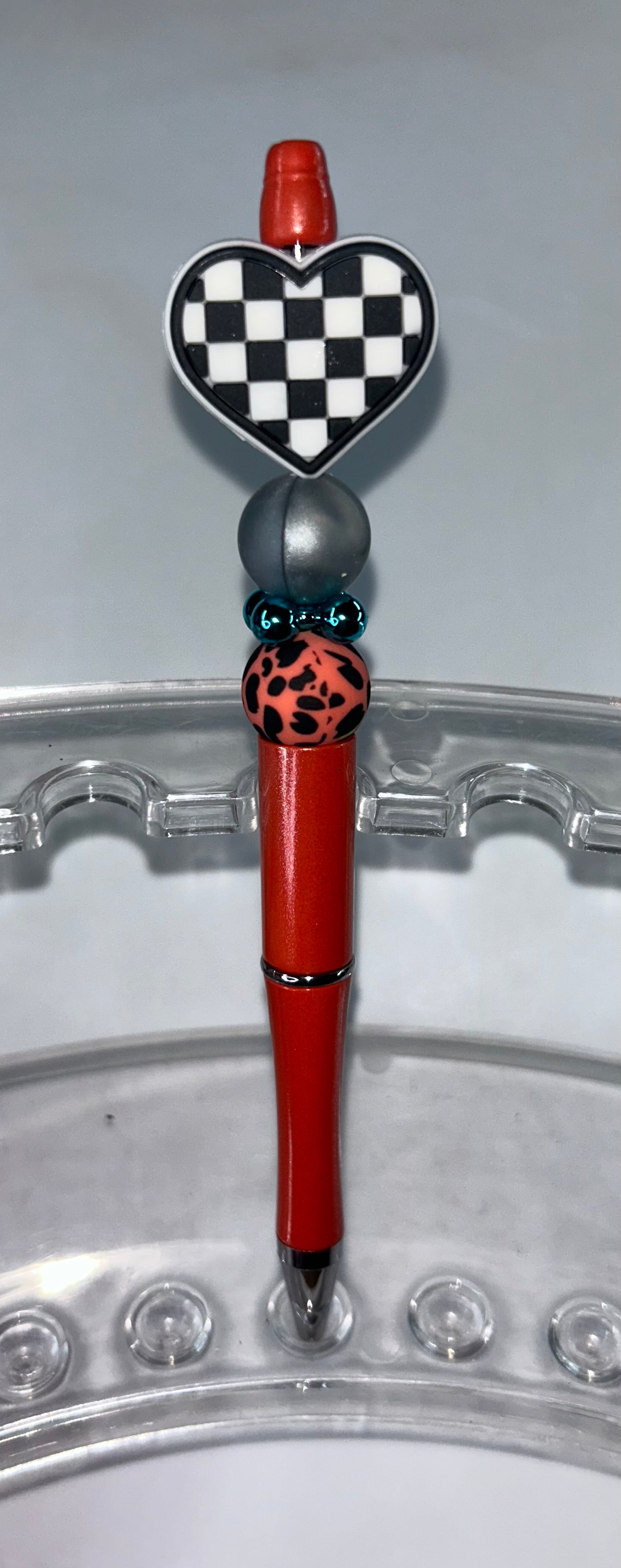 Black Checkered Heart Red Pen