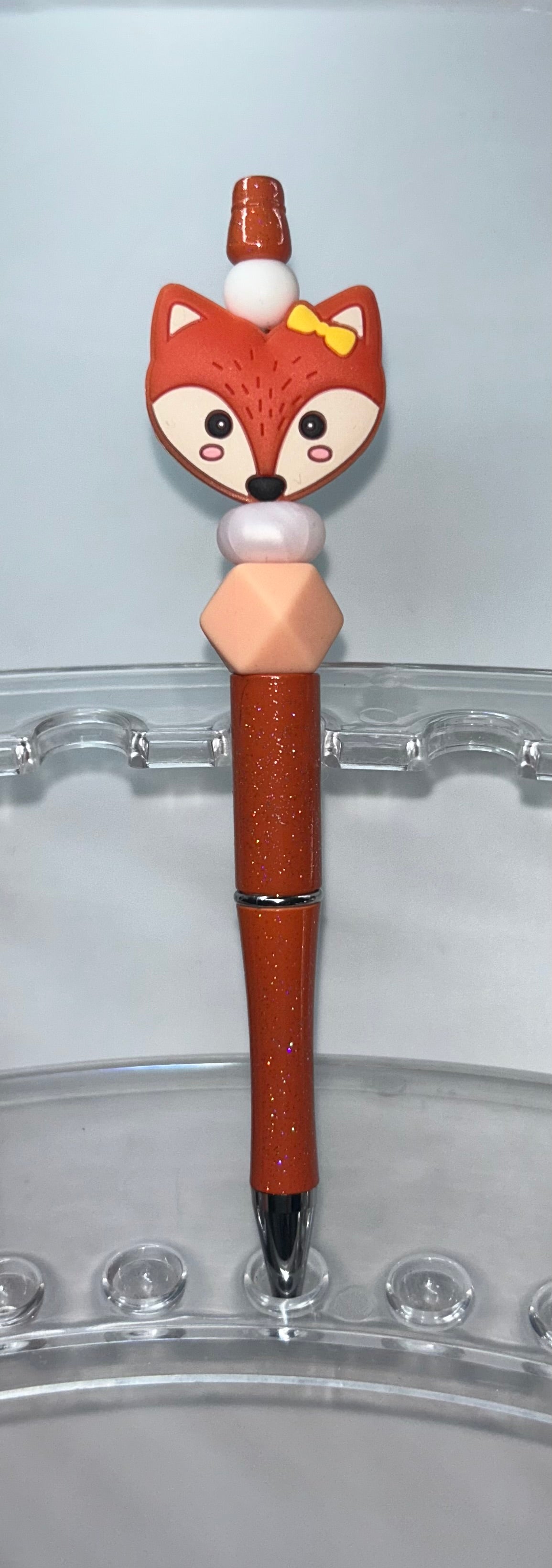 Fox Head Orange Glitter Pen