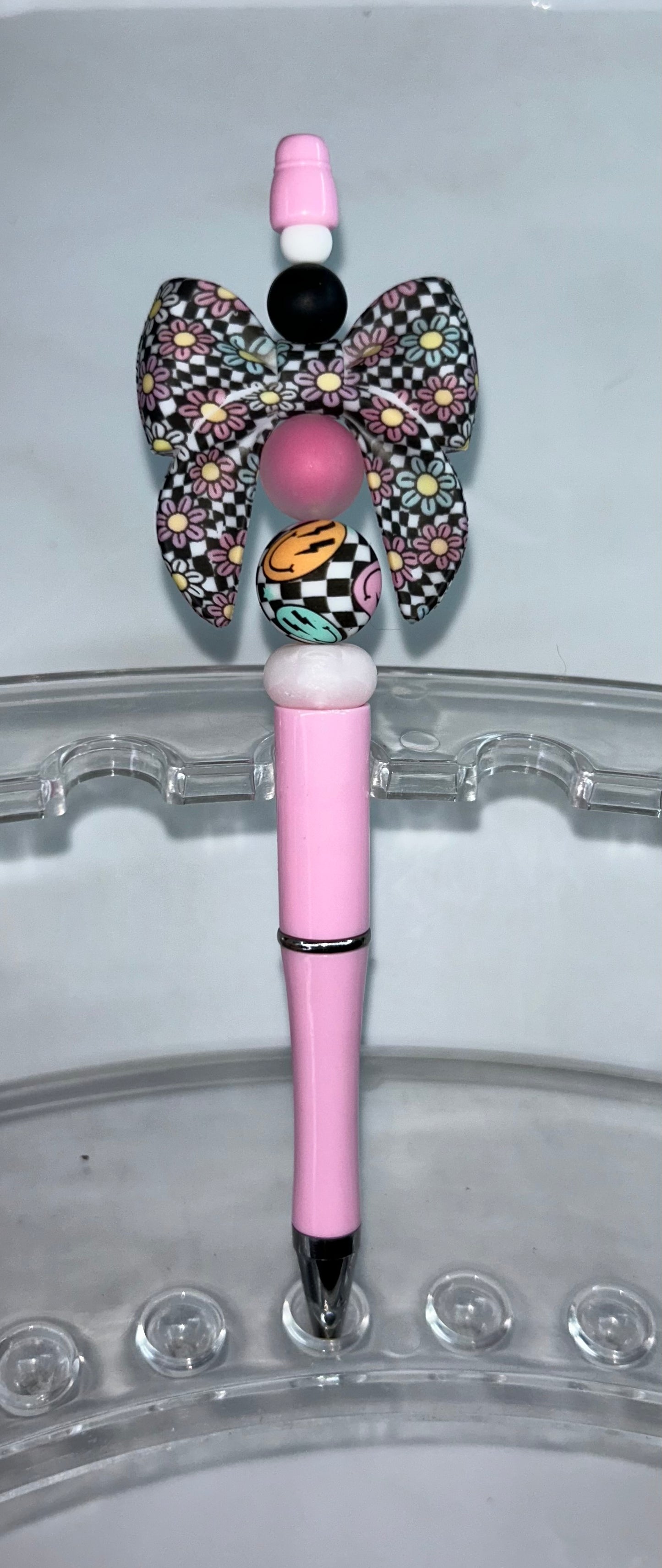 Black and Pink Flower Light Pink Pen