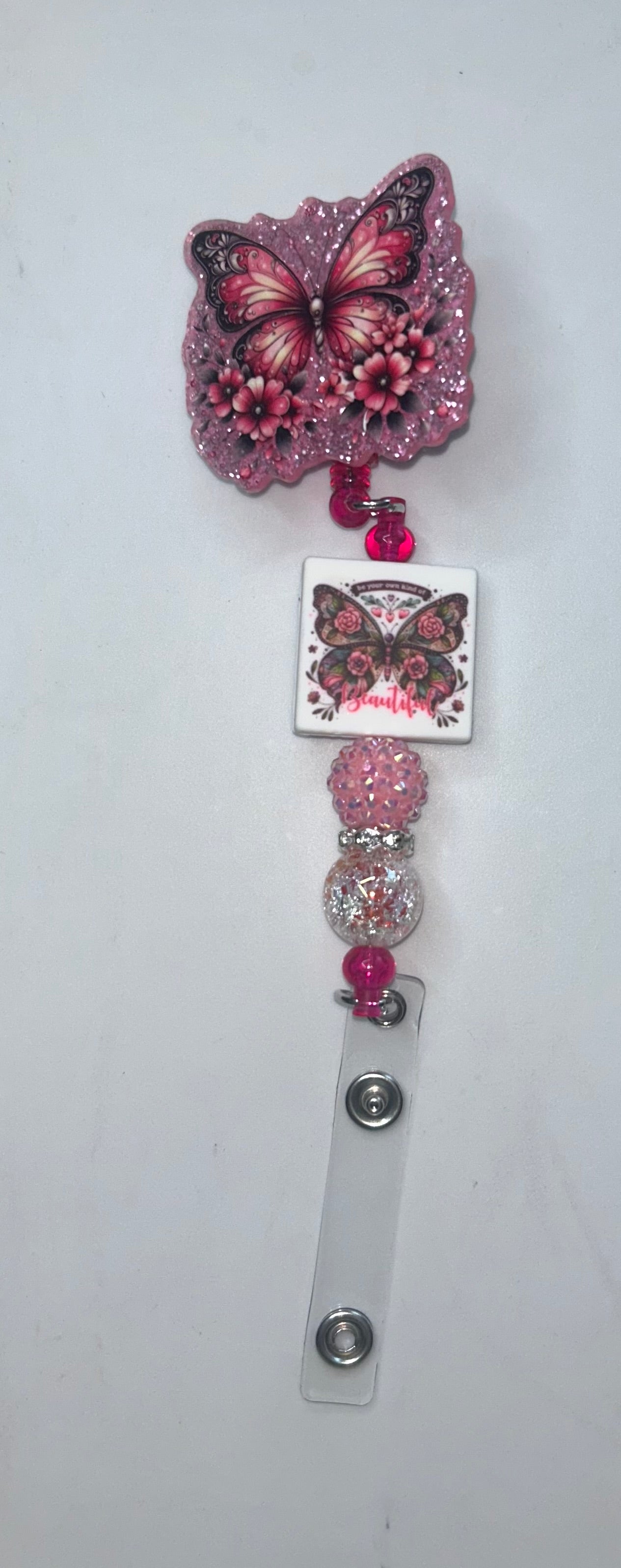 Butterfly Pink Badge Reel