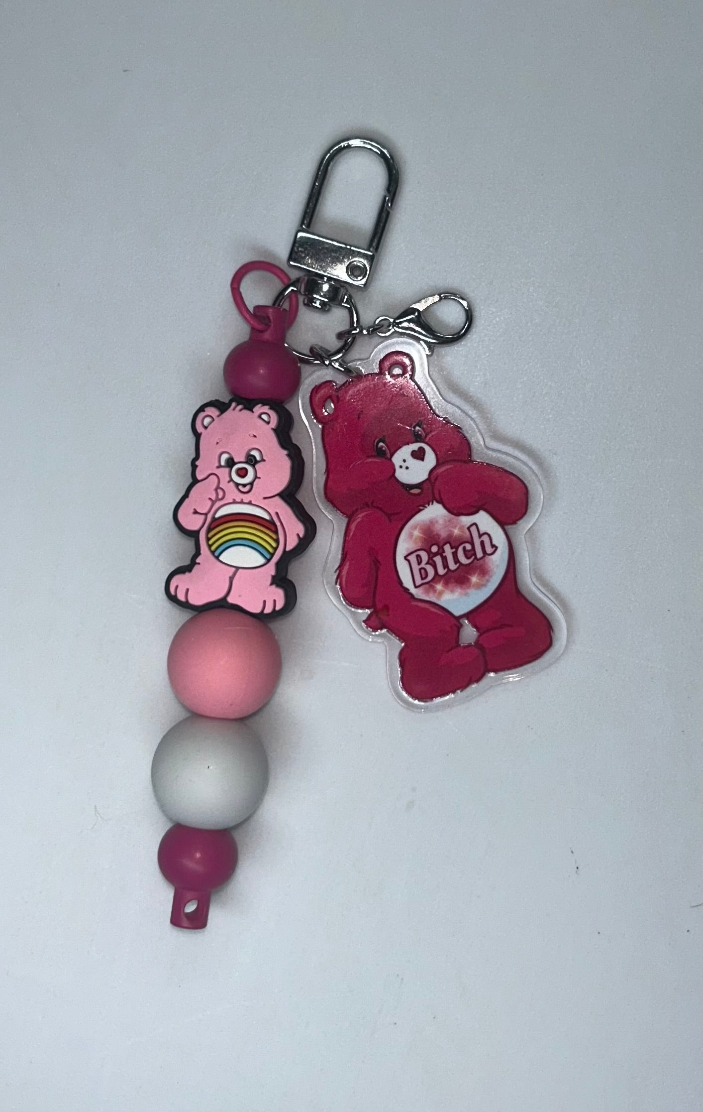 B!tch Swear Bear Pink Key Chain