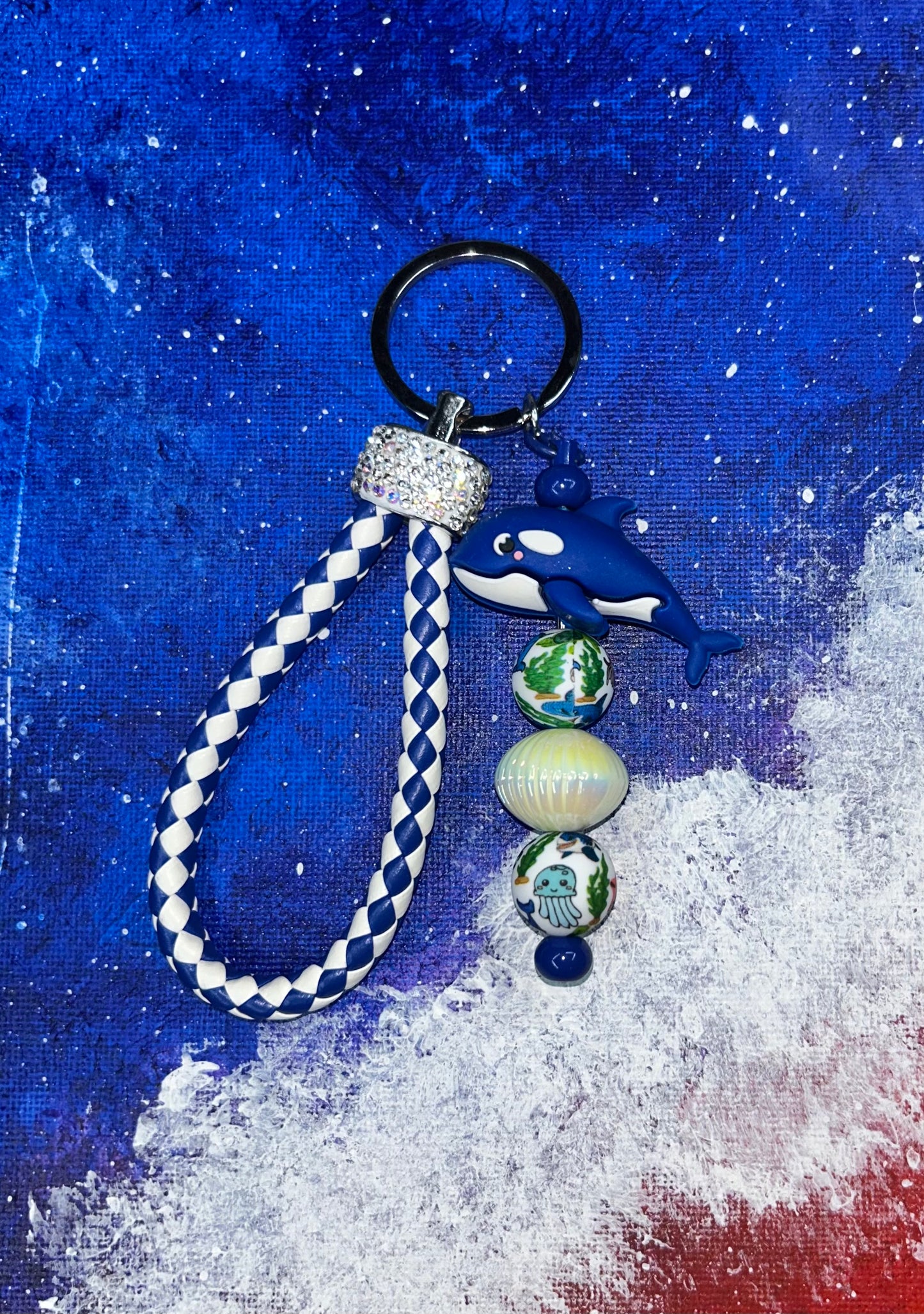 Dolphin Blue Checkered Rope Key Chain