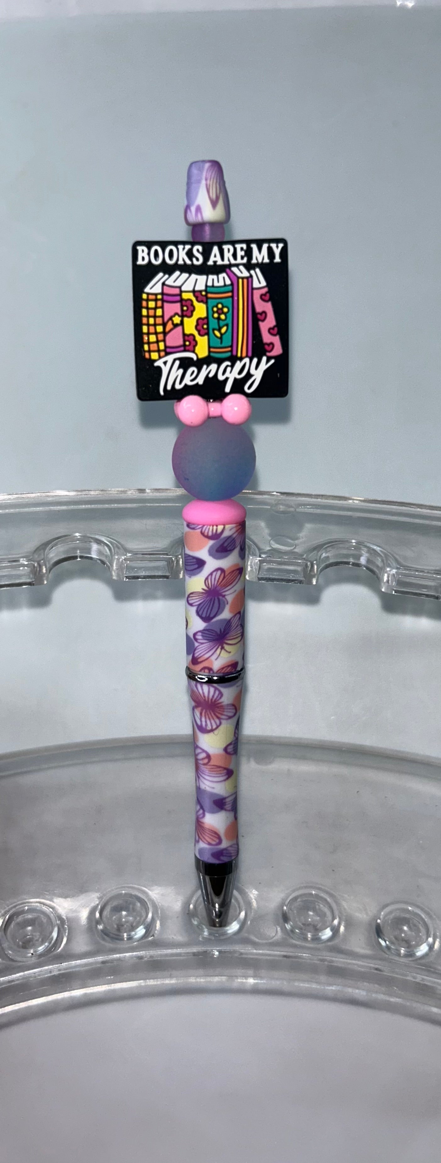 Books Are My Therapy Purple Butterfly Pen
