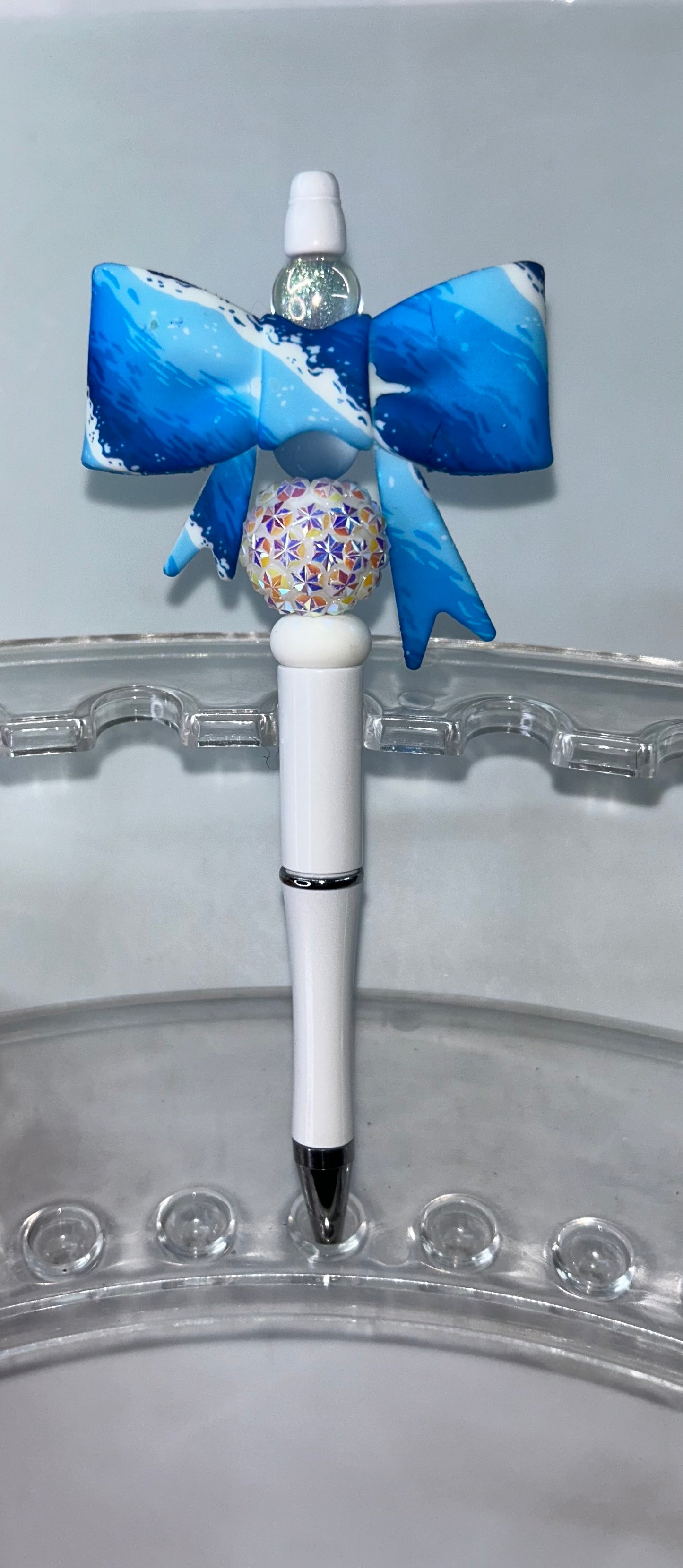Blue Swirl Bow White Pen