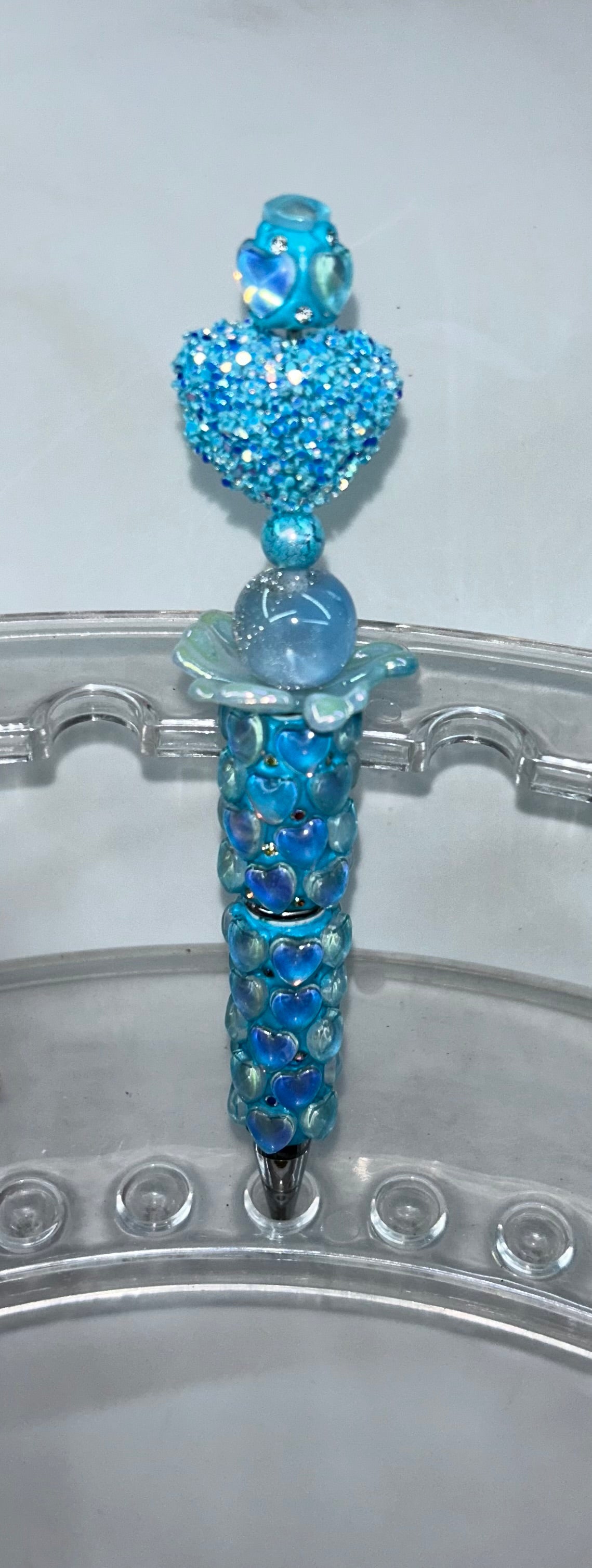 Crystal Heart Blue Flower Pen