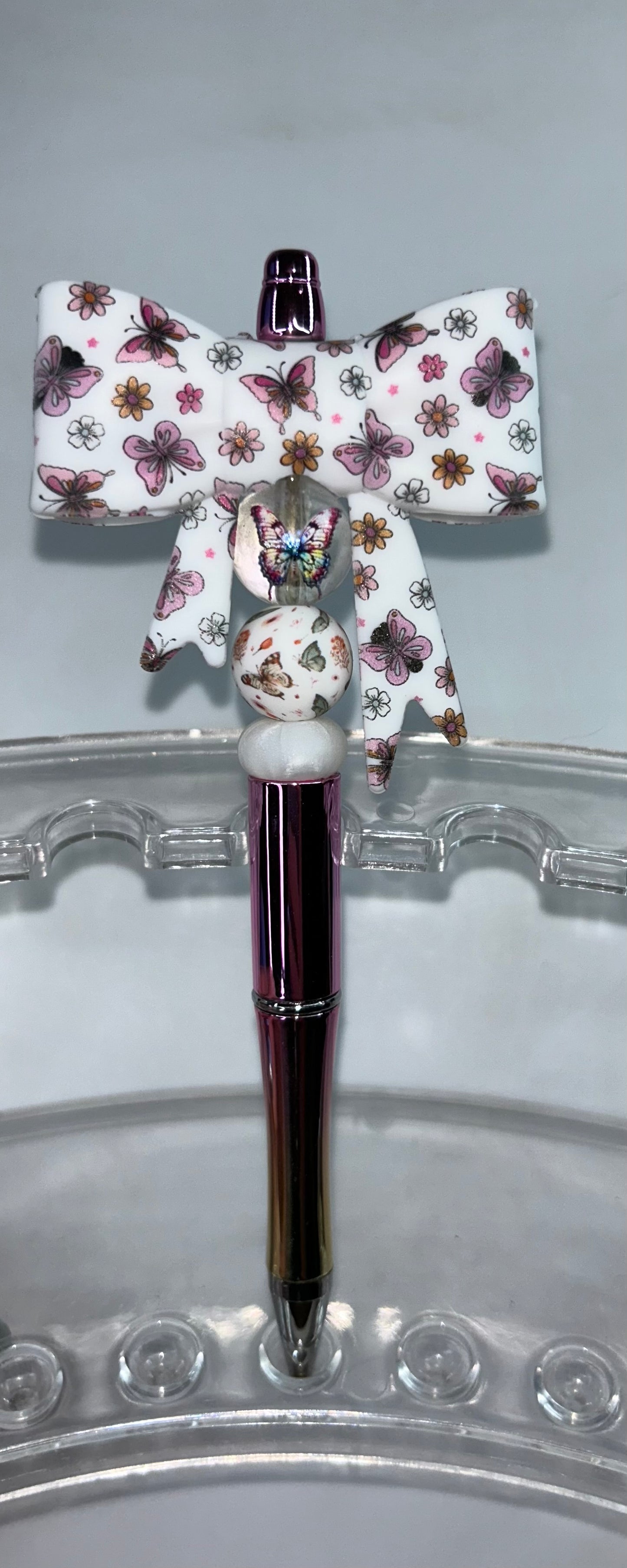 Butterfly Bow Shiny Pink Pen