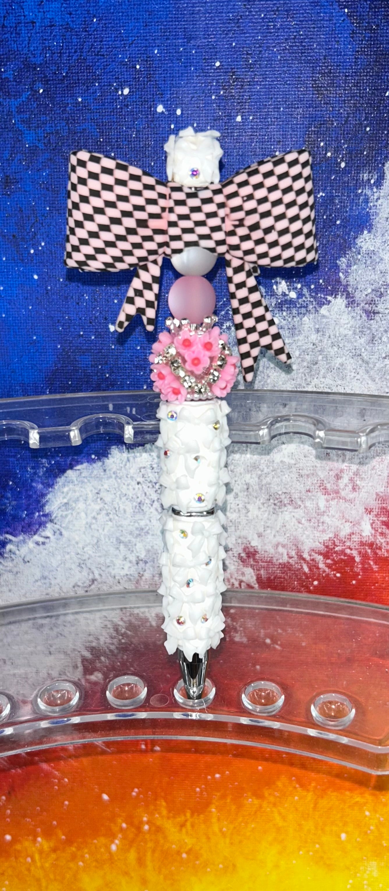 Light Pink Checkered White Bow Specialty Pen