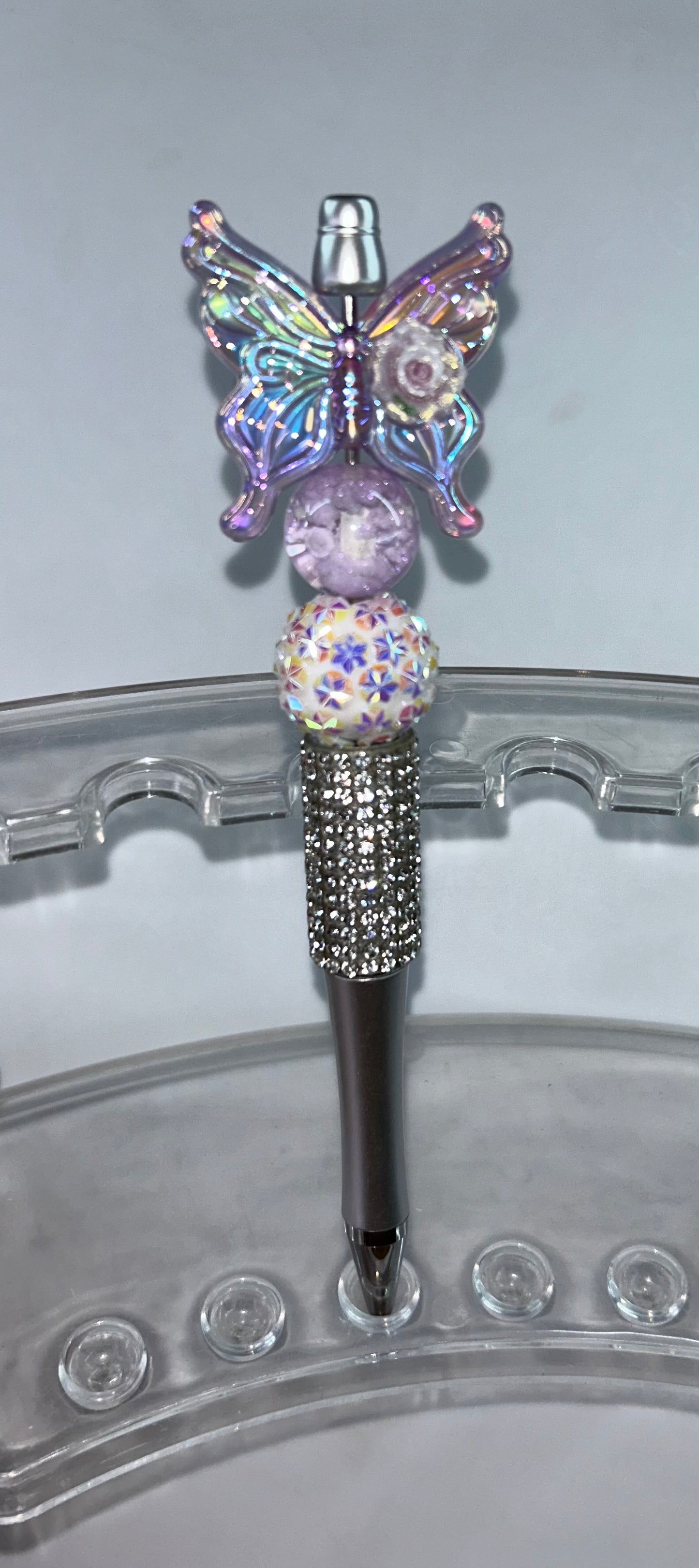Purple Acrylic Butterfly Bling Silver Pen
