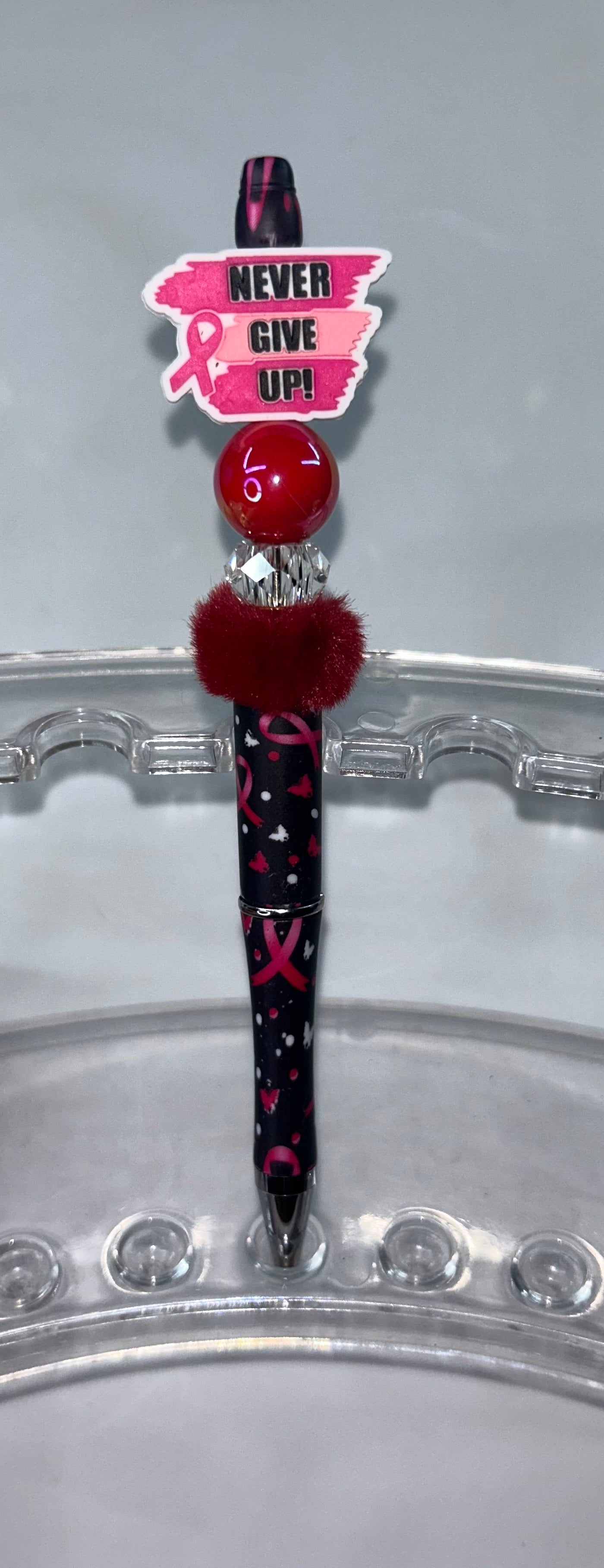 Never Give Up Pink/Black Cancer Pen