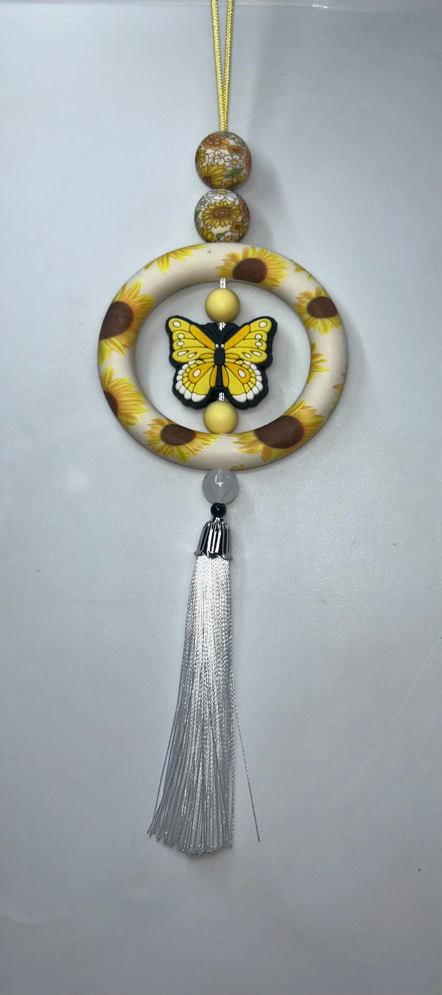 Yellow Butterfly Sunflower Car Charm