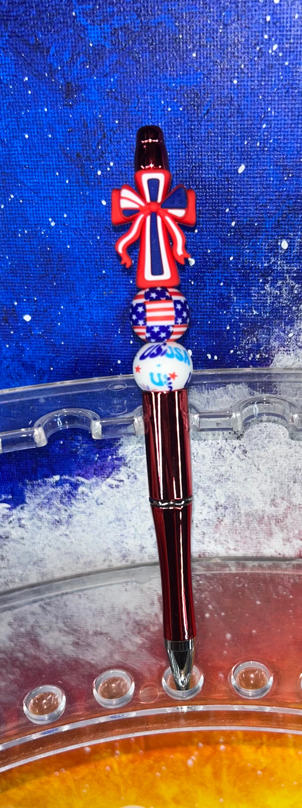 Patriotic Cross Shiny Red Pen