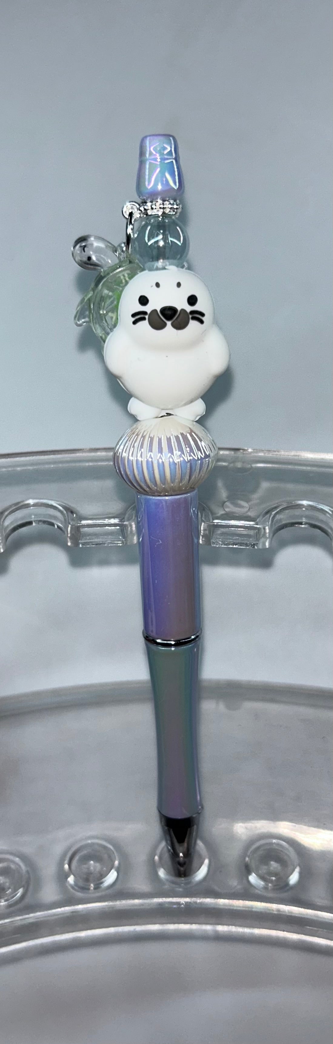 Seal with Turtle Charm Pearl Purple Pen