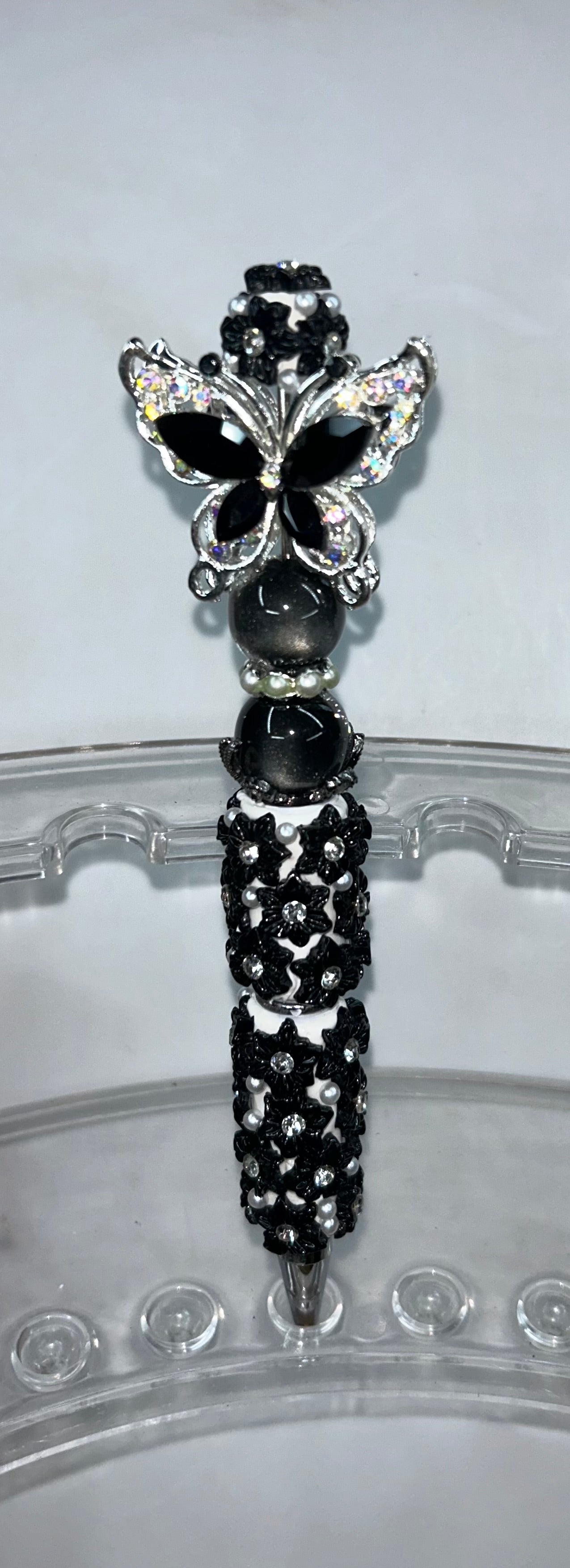 Black Butterfly Black Flower Pen