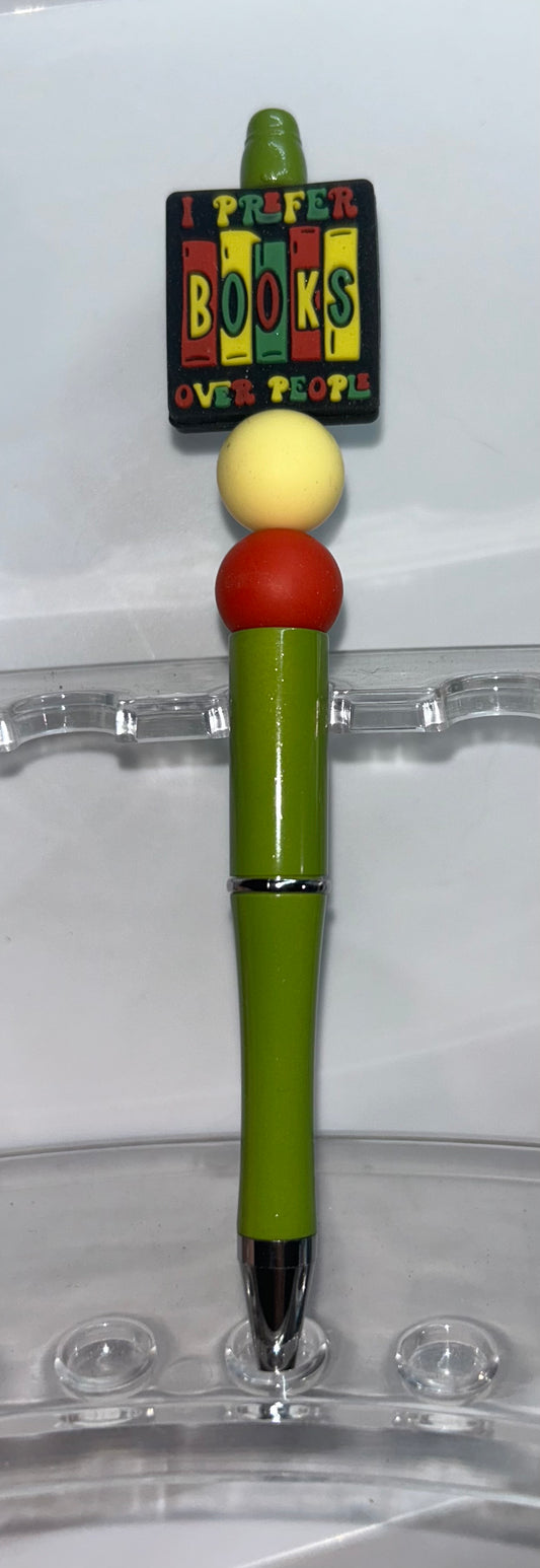 I Prefer Books Over People Olive Green Pen