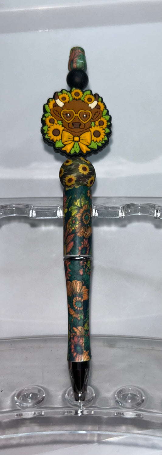 Highland Cow Sunflower Floral Pen