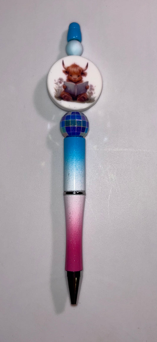 HIghland Cow Book Reading Pink/Blue Ombre' Pen