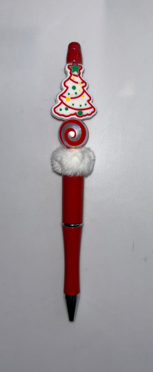 White Christmas Tree Red Pen