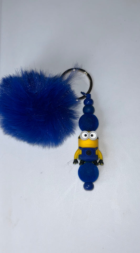 Minion Dark Blue PomPom Keychain