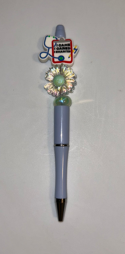 I Came I Cared I Charted Dusty Blue Pen