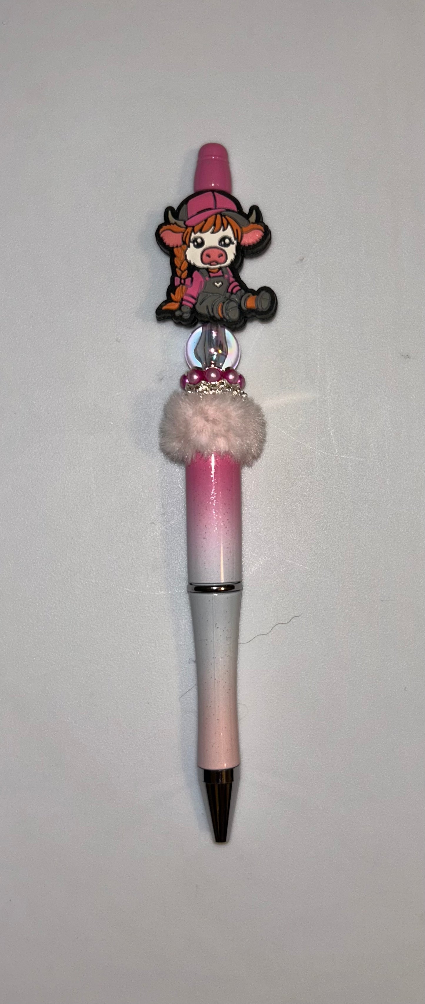 Highland Cow Pink Hat Pink Ombre Pen