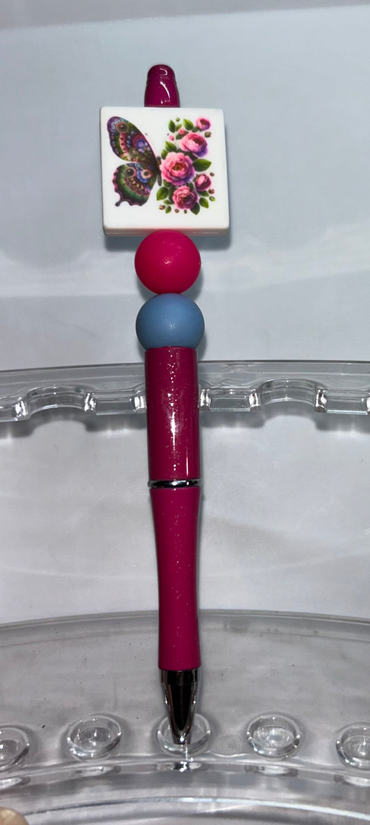 Butterfly Flower Square Pink Pen
