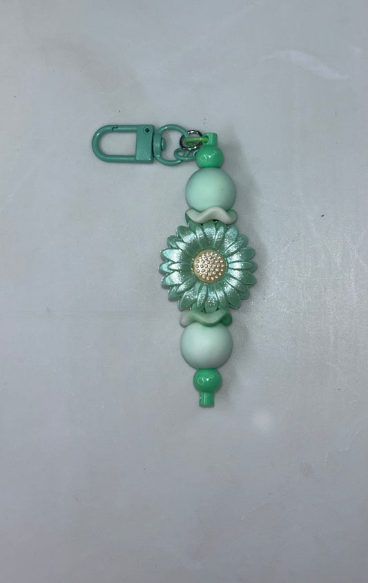 Teal Shiny Flower Key Chain