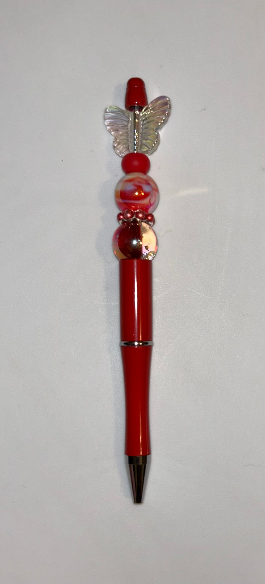Clear Butterfly Red Pen