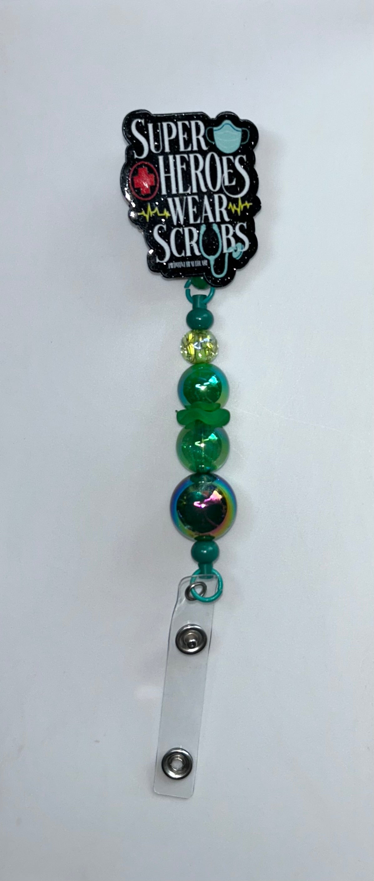 Super Heroes Wear Scrubs Green Badge Reel
