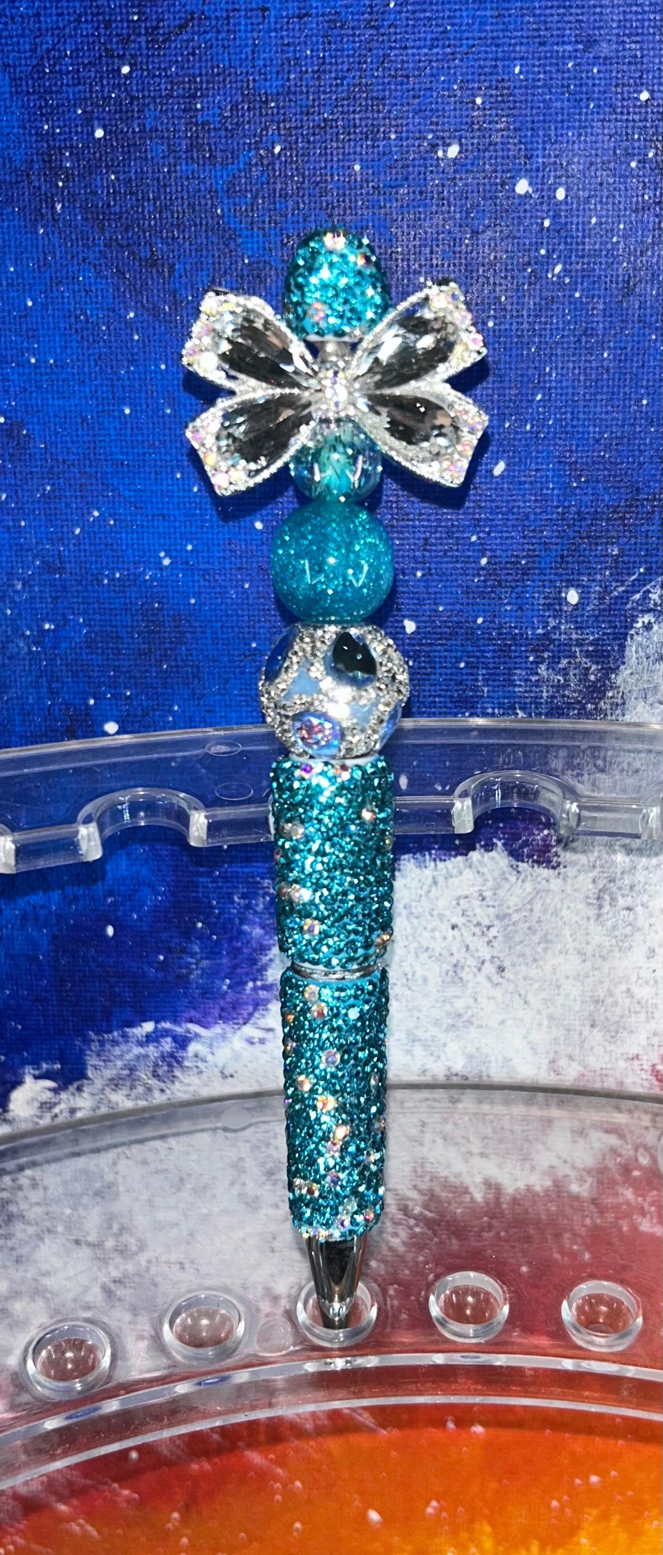 Teal Crystal Bow Teal Pearl Specialty Pen
