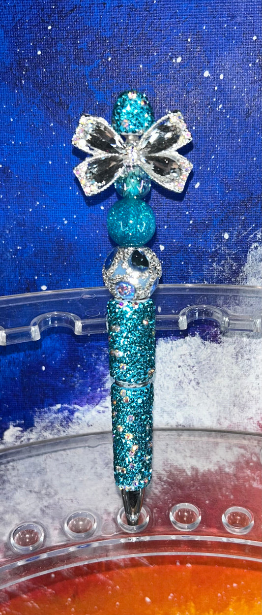 Teal Crystal Bow Teal Pearl Specialty Pen
