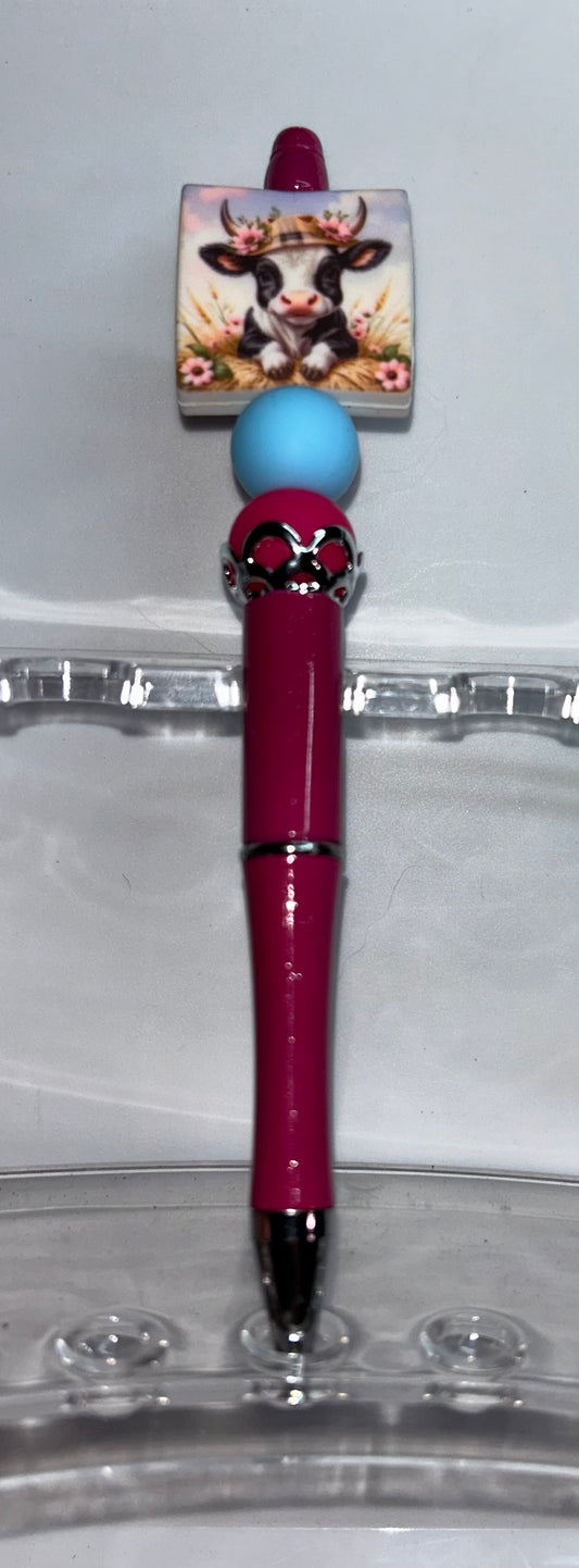 Highland Cow Square Pink Pen