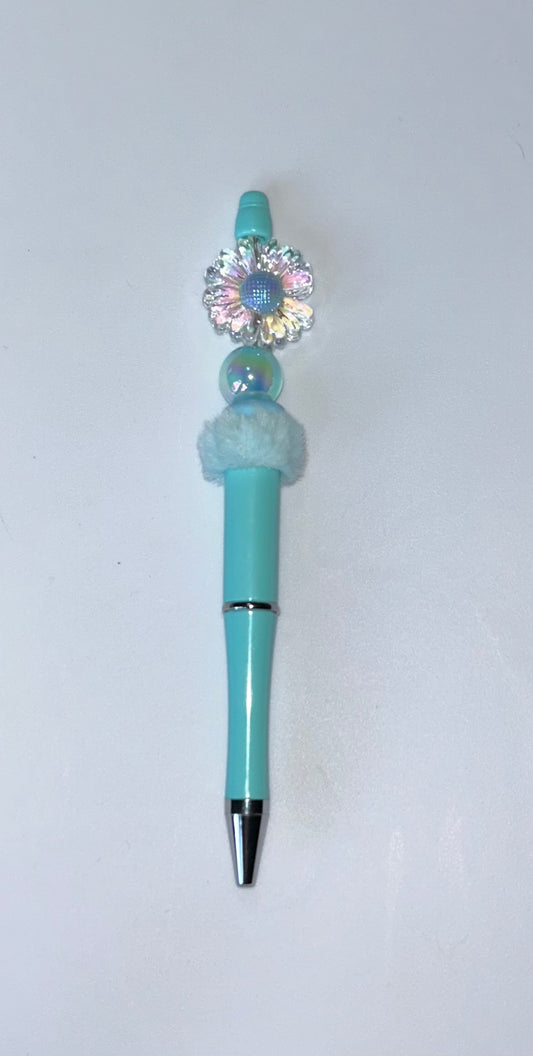Clear Flower Teal Pen