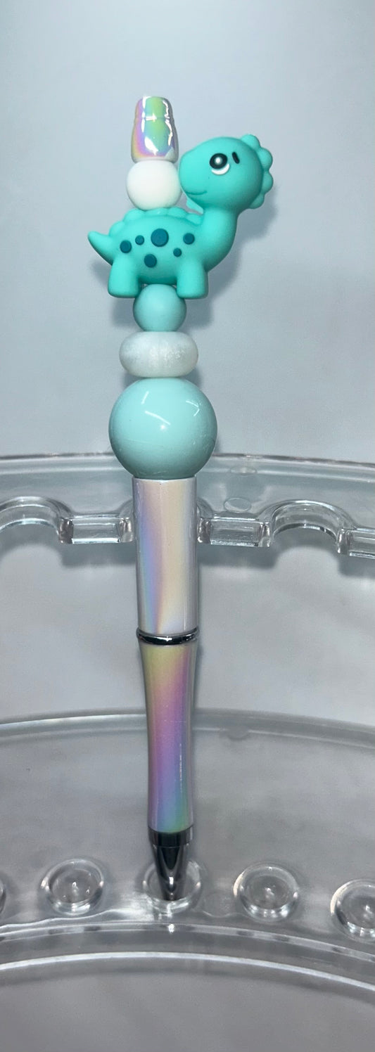 Teal Dragon White Pearl Pen
